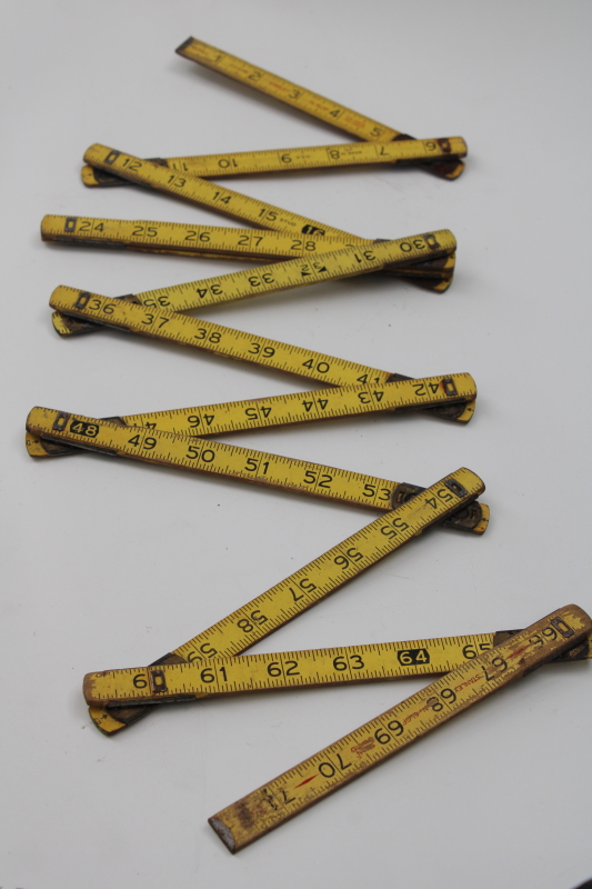 photo of vintage Stanley folding wood ruler, 2yd measuring stick yardstick measure, old carpenters tool #1