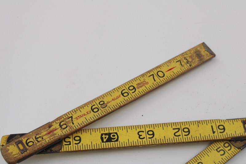 photo of vintage Stanley folding wood ruler, 2yd measuring stick yardstick measure, old carpenters tool #3