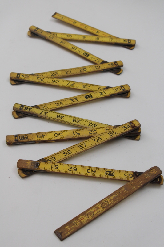 photo of vintage Stanley folding wood ruler, 2yd measuring stick yardstick measure, old carpenters tool #5