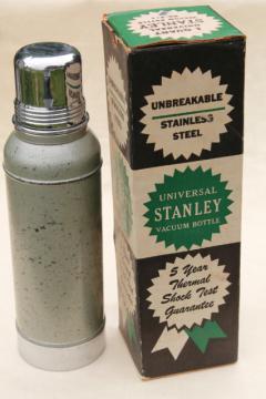 catalog photo of vintage Stanley thermos, insulated metal vacuum bottle in original old box