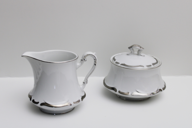 photo of vintage Starlight Harmony House china cream & sugar set, platinum silver on white #1