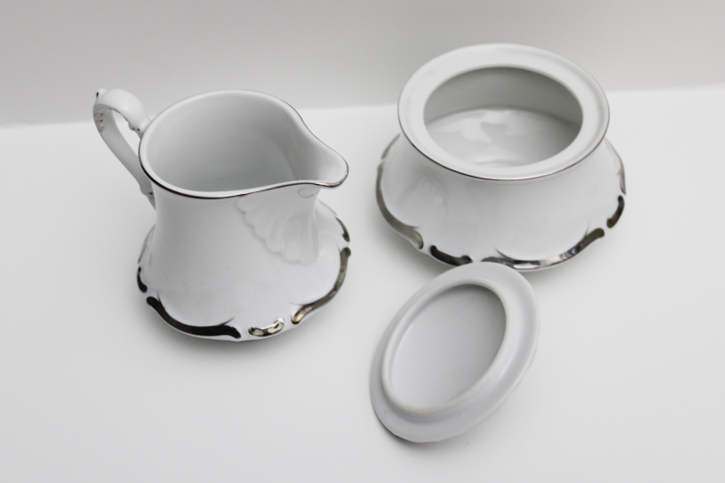 photo of vintage Starlight Harmony House china cream & sugar set, platinum silver on white #2