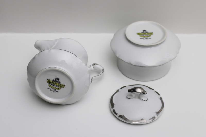 photo of vintage Starlight Harmony House china cream & sugar set, platinum silver on white #3