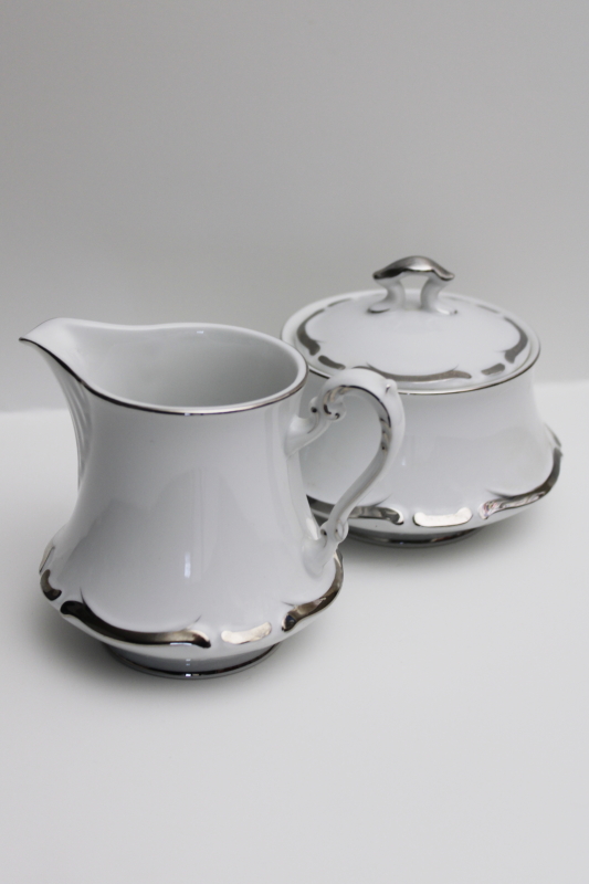 photo of vintage Starlight Harmony House china cream & sugar set, platinum silver on white #4