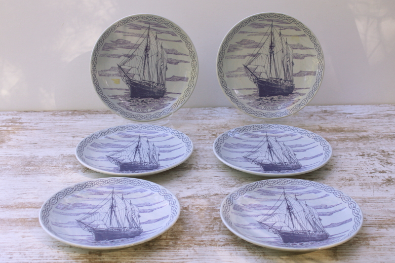 photo of vintage Stavangerflint Norway blue & white plates, sailing ship Svanen design  #1