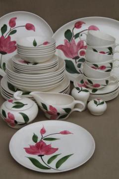 catalog photo of vintage Stetson Rio pottery dinnerware set for 6, red - pink rose flower