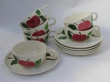 catalog photo of vintage Stetson china hand-painted Red Apple pottery cups and saucers, Rio