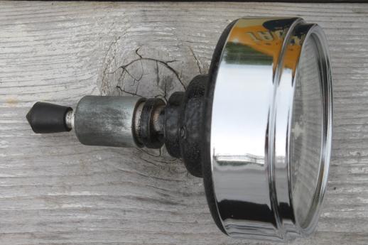 photo of vintage Stewart Warner 757W hand tachometer in tin case, 1940s garage or racing pit #5