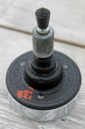 photo of vintage Stewart Warner 757W hand tachometer in tin case, 1940s garage or racing pit #6