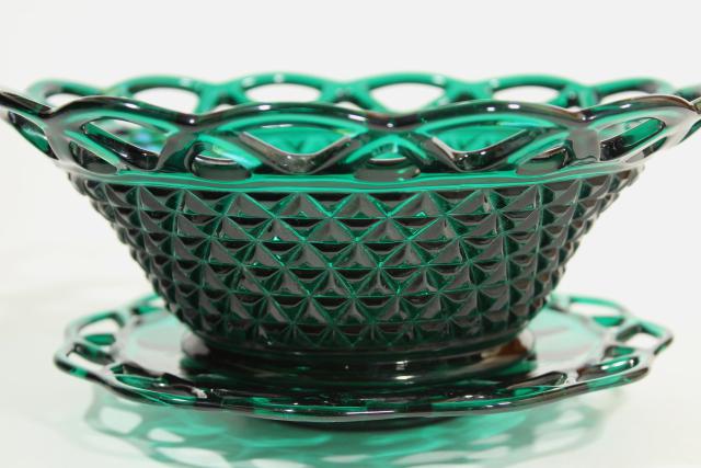 photo of vintage Stiegel green Imperial open lace edge glass bowl & plate #3