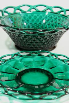 photo of vintage Stiegel green Imperial open lace edge glass bowl & plate