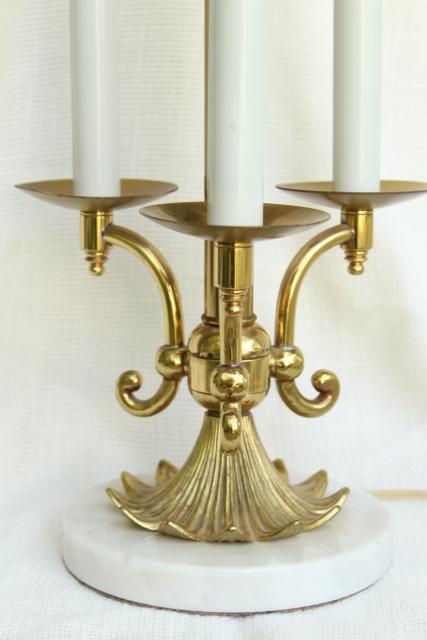 photo of vintage Stiffel french bouillotte lamp, heavy brass candelabra w/ marble base #7