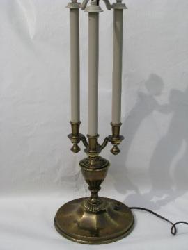 catalog photo of vintage Stiffel label, big solid brass two-light table lamp