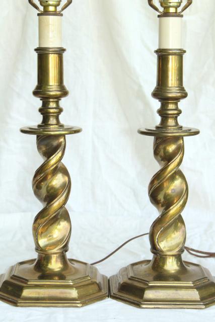 photo of vintage Stiffel lamps, barley twist heavy brass candlestick lamp pair #5