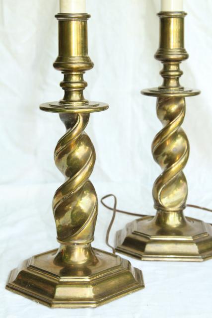 photo of vintage Stiffel lamps, barley twist heavy brass candlestick lamp pair #6