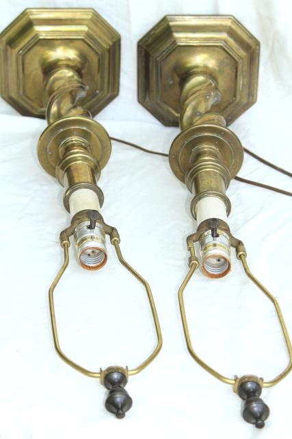 photo of vintage Stiffel lamps, barley twist heavy brass candlestick lamp pair #8