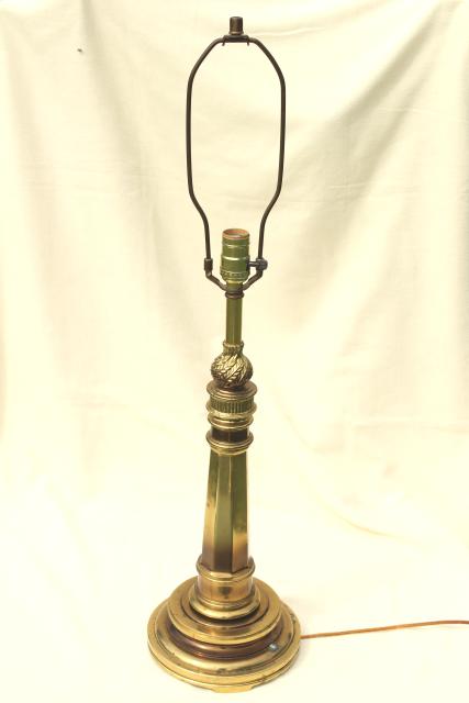 photo of vintage Stiffel polished solid brass flame torch table lamp w/ 3-way switch  #2