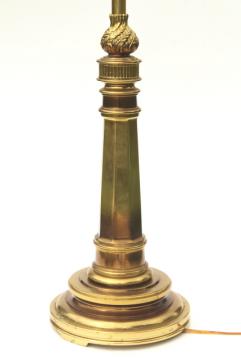 catalog photo of vintage Stiffel polished solid brass flame torch table lamp w/ 3-way switch 