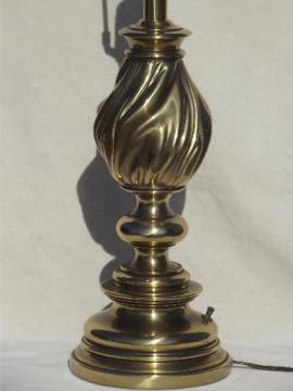 catalog photo of vintage Stiffel solid brass table lamp,  three way Stiffel torch flame lamp