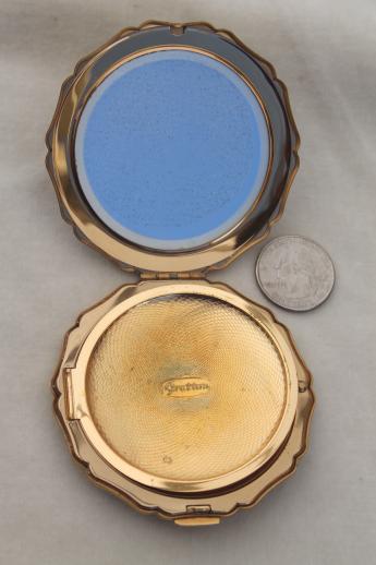 photo of vintage Stratton compact, English enamel gold tone powder compact #6