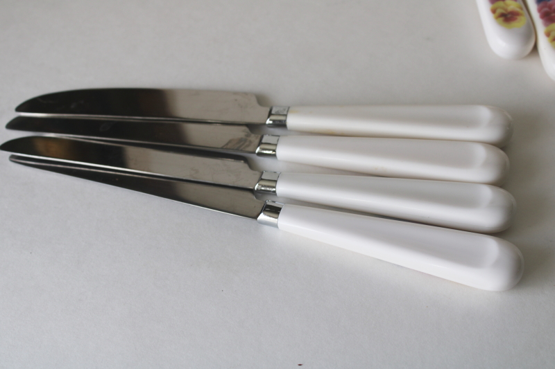 photo of vintage Summer Blush pansies flatware set for 4, plastic handle stainless 20 pieces Corelle Coordinates  #5