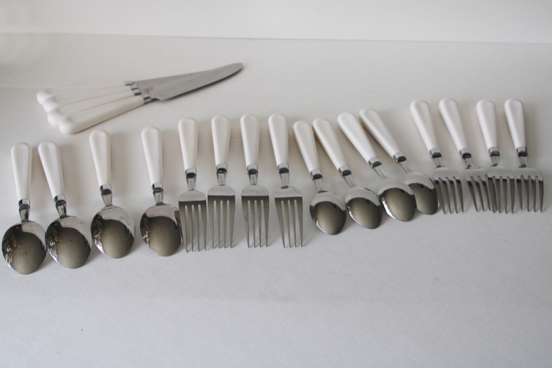 photo of vintage Summer Blush pansies flatware set for 4, plastic handle stainless 20 pieces Corelle Coordinates  #7