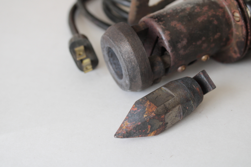 photo of vintage Sunbeam Stewart electric dehorner soldering iron in box, rare old farm tool working #2