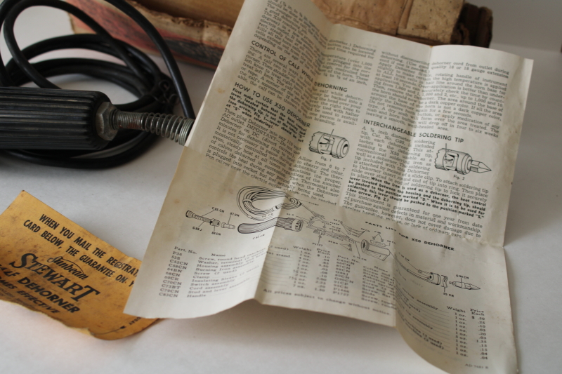 photo of vintage Sunbeam Stewart electric dehorner soldering iron in box, rare old farm tool working #6