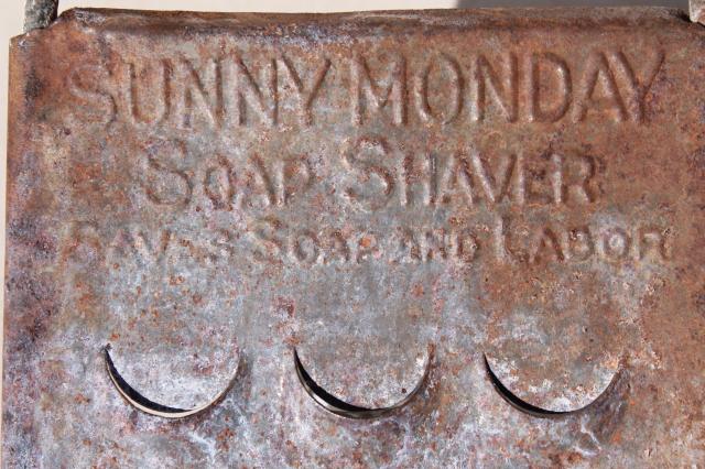 photo of vintage Sunny Monday wash day laundry soap shaver grater, primitive old kitchen tool #2