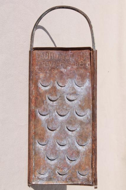 photo of vintage Sunny Monday wash day laundry soap shaver grater, primitive old kitchen tool #3