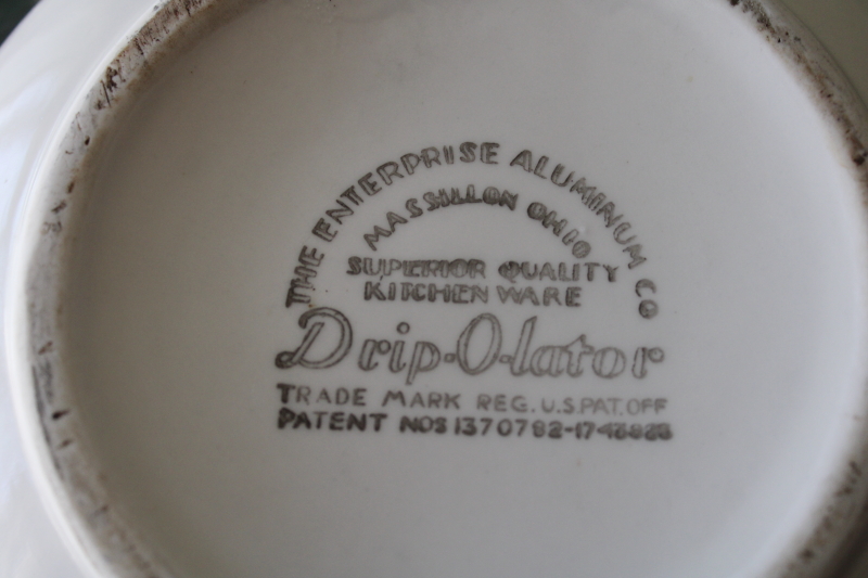 photo of vintage Superior China teapot, Enterprise aluminum drip-o-lator coffee pot, replacement pot only #8