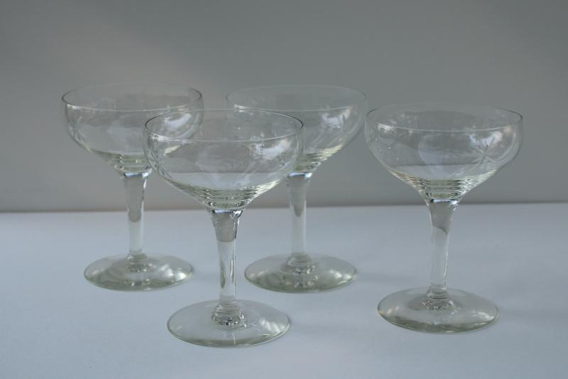 photo of vintage Susquehanna crystal coupe champagne glasses, six pointed star etched stemware #1