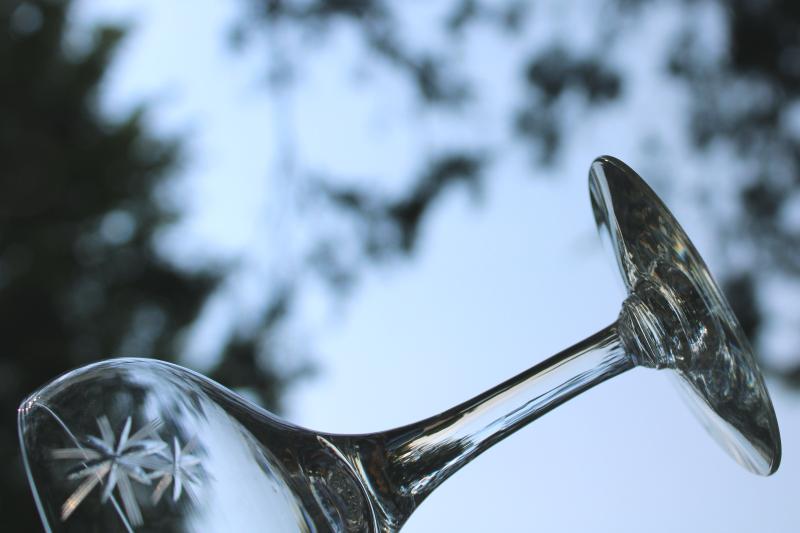 photo of vintage Susquehanna crystal coupe champagne glasses, six pointed star etched stemware #5