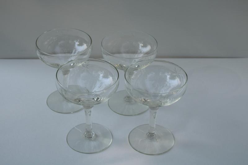 photo of vintage Susquehanna crystal coupe champagne glasses, six pointed star etched stemware #6