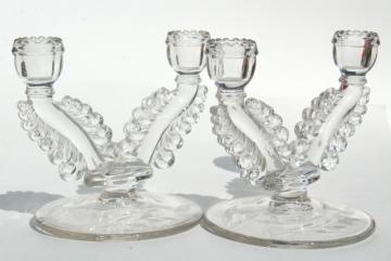 catalog photo of vintage Susquehanna crystal glass candlesticks, double candle holders stem 3848 etched