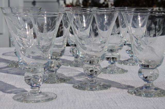 photo of vintage Susquehanna crystal wine glasses or water goblets, six point star pattern glass #1