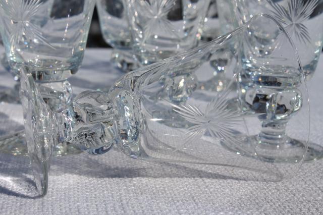 photo of vintage Susquehanna crystal wine glasses or water goblets, six point star pattern glass #3