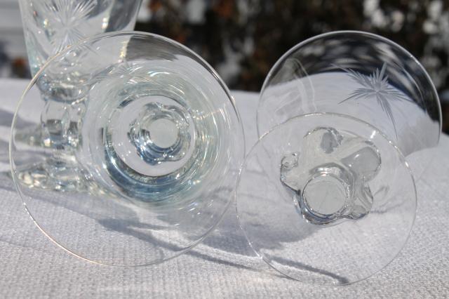 photo of vintage Susquehanna crystal wine glasses or water goblets, six point star pattern glass #7