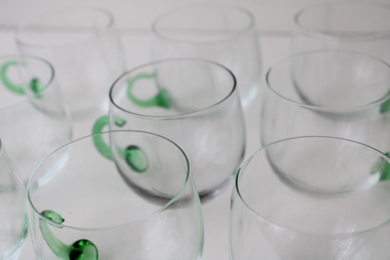 photo of vintage Sussmuth punch bowl & cups, jade green & crystal clear hand blown glass  #2