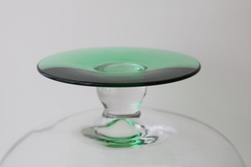 photo of vintage Sussmuth punch bowl & cups, jade green & crystal clear hand blown glass  #7