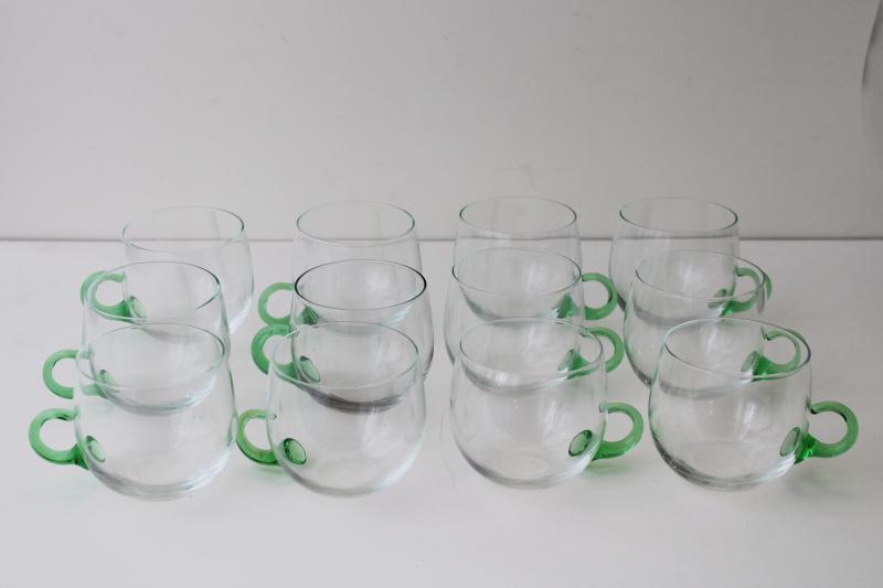 photo of vintage Sussmuth punch bowl & cups, jade green & crystal clear hand blown glass  #9