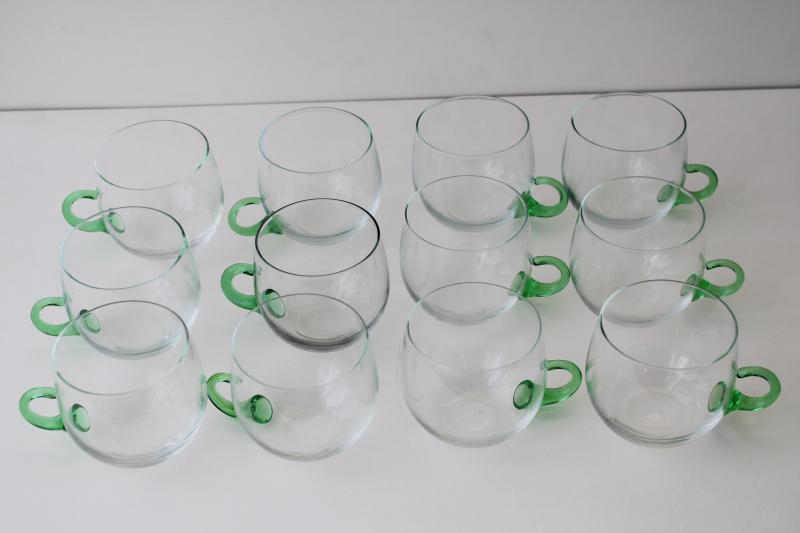 photo of vintage Sussmuth punch bowl & cups, jade green & crystal clear hand blown glass  #10