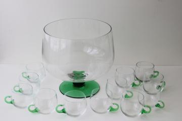 catalog photo of vintage Sussmuth punch bowl & cups, jade green & crystal clear hand blown glass 