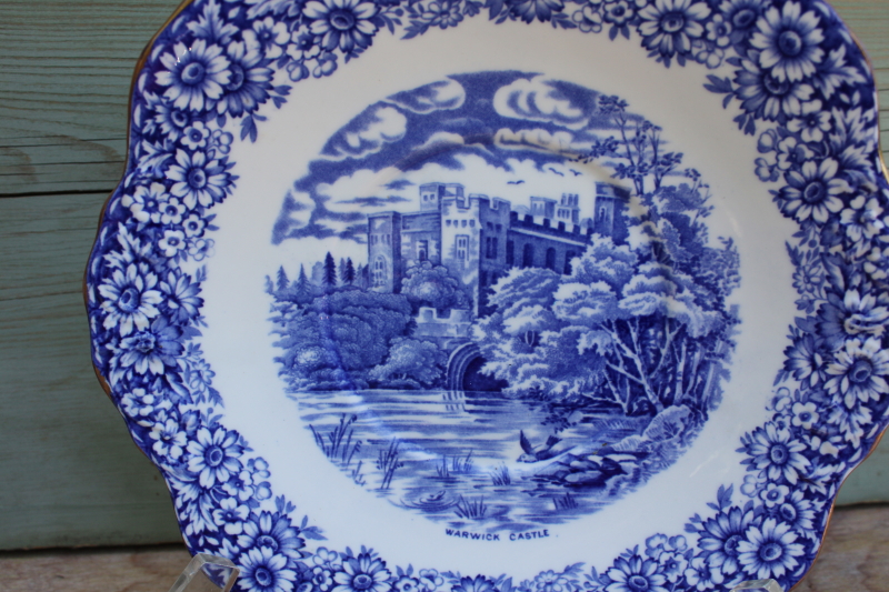 photo of vintage Sutherland bone china blue & white Historical Britain handled plate or underplate #2