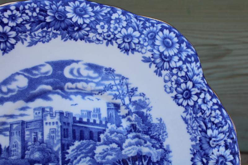 photo of vintage Sutherland bone china blue & white Historical Britain handled plate or underplate #4