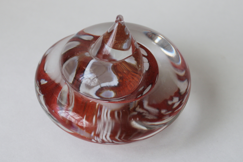 photo of vintage Sweden Konstglass art glass paperweight, large spiral red with clear crystal  #1