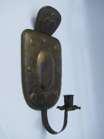 photo of vintage Sweden solid brass wall candle sconces pair, Swedish country hearts #2