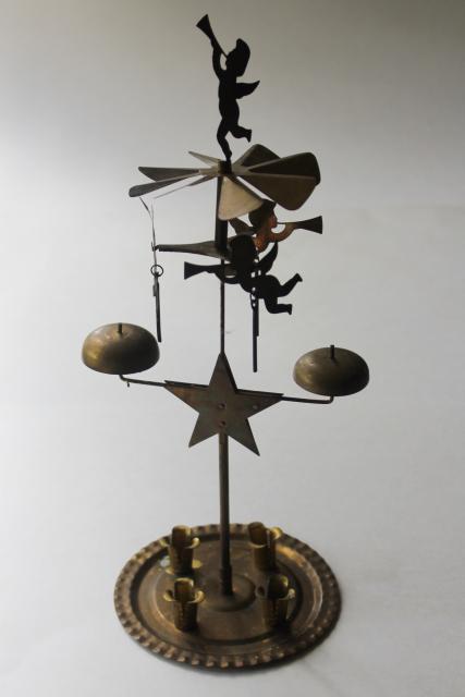 photo of vintage Swedish Christmas candle spinner w/ angels, brass angel candle chimes #1