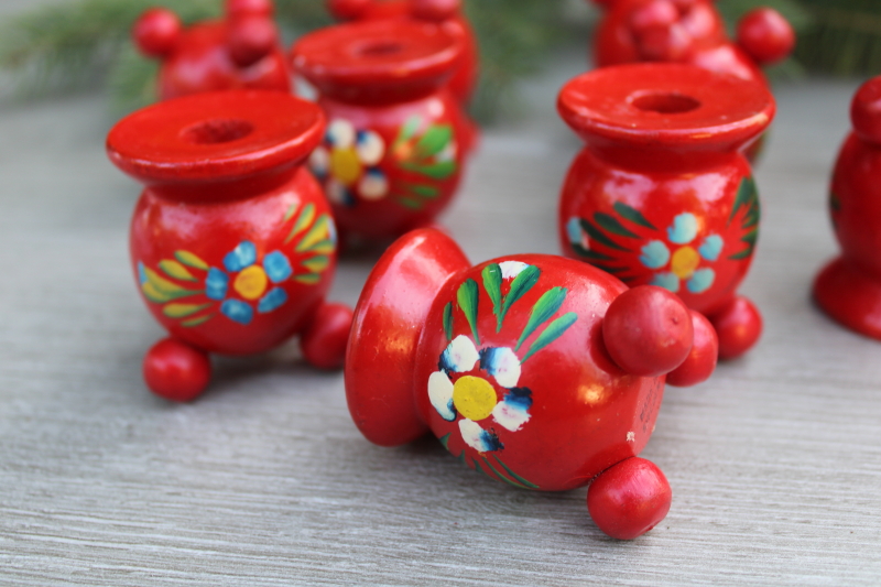 photo of vintage Swedish candle holders, hand painted wood made in Sweden Christmas candle holders #6