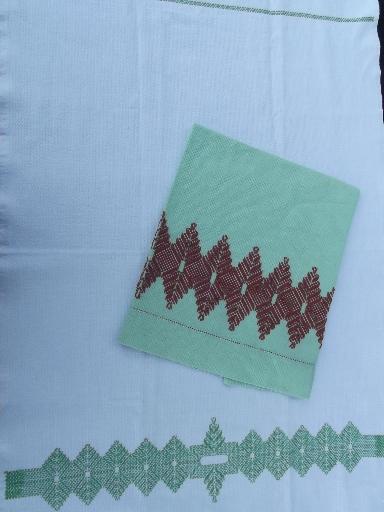 photo of vintage Swedish embroidery huck cotton kitchen / tea towels lot #4